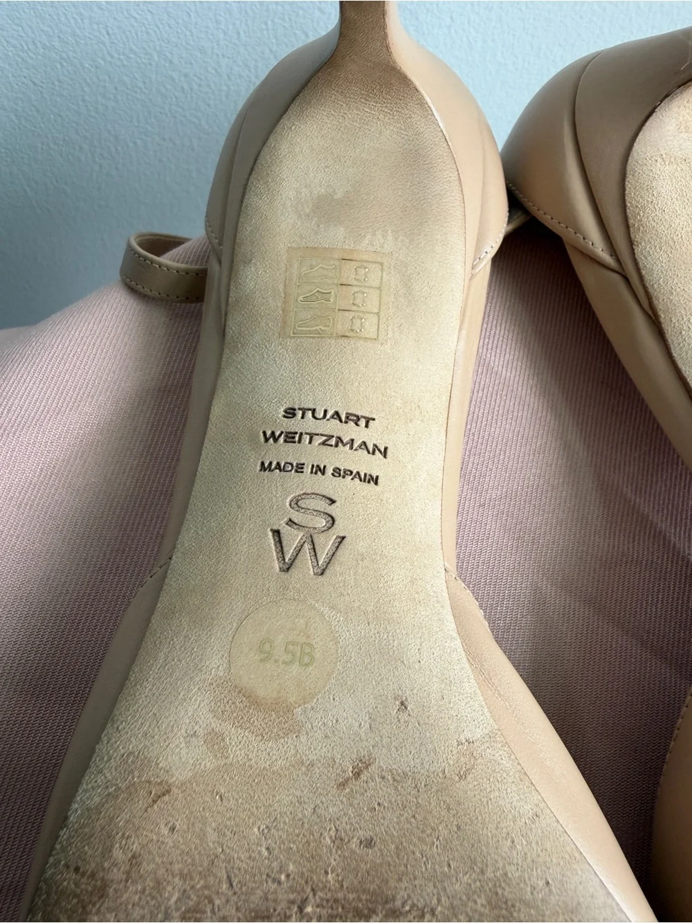 Stuart Weitzman Beige Leather Ankle-Strap Open-Toe Heels
